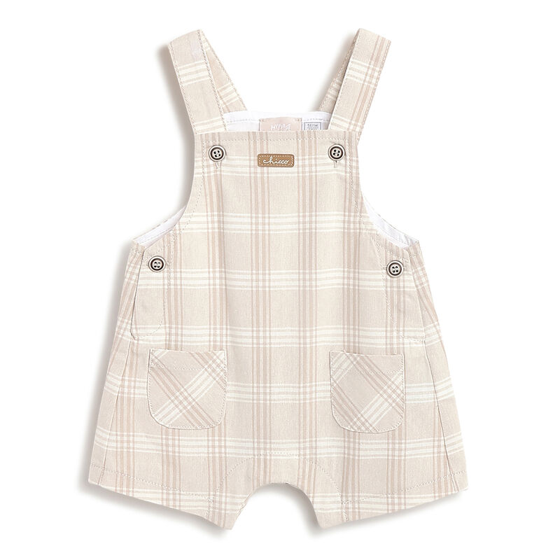 Boys Medium Natural Checked Short Dungaree image number 0